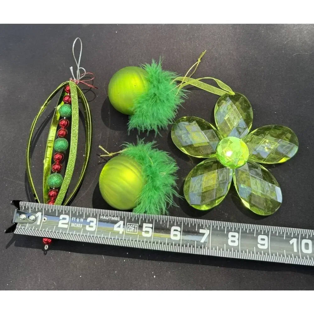 3 Vintage Department 56 Whimsical Green Christmas ornaments -Lo10